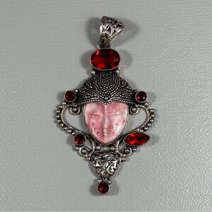 Vintage Mother Earth Goddess Jewelry Collection Garnet Stone Silver Pendant